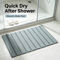 Tapis de bain antidérapant en mousse à mémoire de forme à séchage rapide, surface rainurée grise absorbant l'eau pour salle de bain, douche, baignoire, côté lavabo, cuisine