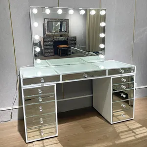 Luxus Hollywood Stil Silber wunderschönes großes professionelles spiegelschrank Glasplatte mit leichtem Anzugspiegel für Zimmer Schlafzimmer