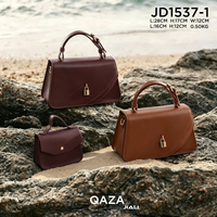 Tas Wanita QAZA Classic Solid Color, Selempang, Pegangan Adjustable, Kulit PU, Set Tas Tangan 2 in 1 untuk Sehari-hari