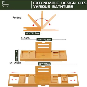 Organisateur <span class=keywords><strong>de</strong></span> bain pliable en bambou pour <span class=keywords><strong>baignoire</strong></span>, avec côtés extensibles - Product Image 3