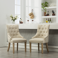 Chaises de salle à manger à dossier haut en cuir PU capitonné, en bois massif antique, avec clous décoratifs, lot de 2