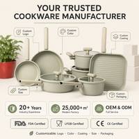 Ensemble de casseroles et poêles Smartpan 11 pièces, écologiques, modernes, avec couvercles en verre, poignées en bois, revêtement antiadhésif en marbre