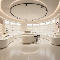 Comptoir de présentation cosmétique LED incurvé sur mesure, vitrine de maquillage de luxe, mobilier moderne pour boutique de beauté et soins de la peau