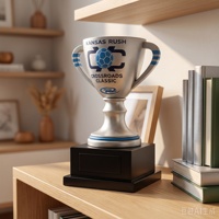 Trofeo de Resina Personalizado con Doble Asa Plateada y Logotipo para Competiciones Deportivas o Regalos Corporativos