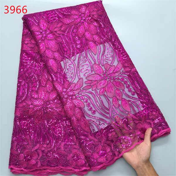 3966 African French Lace Fabric Party Dresses Sequins Lace Fabric Wholesale Price Sequin Embroidery Lace Fabric for Wedding