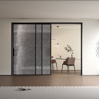 Porte de séparation en verre minimaliste, porte coulissante à trois sections pour cuisine, balcon, salon, salle de thé, sur mesure