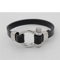 Bracelets pour hommes Manilles d'ancrage à vis en acier inoxydable Bracelet en cuir noir