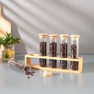 高ホウケイ酸ガラス竹蓋スパイスジャーカフェコーヒー豆環境保護竹瓶セットTarro