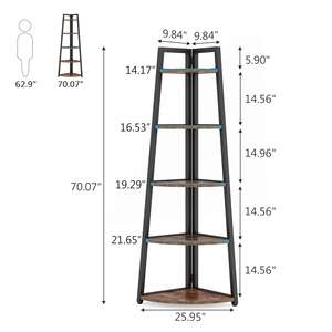 Libreria Angolare a 5 Ripiani, Scaffale Alto 178 cm, Unità di Scaffalatura Verticale, Supporto per Piante da Interno per Soggiorno - Product Image 6