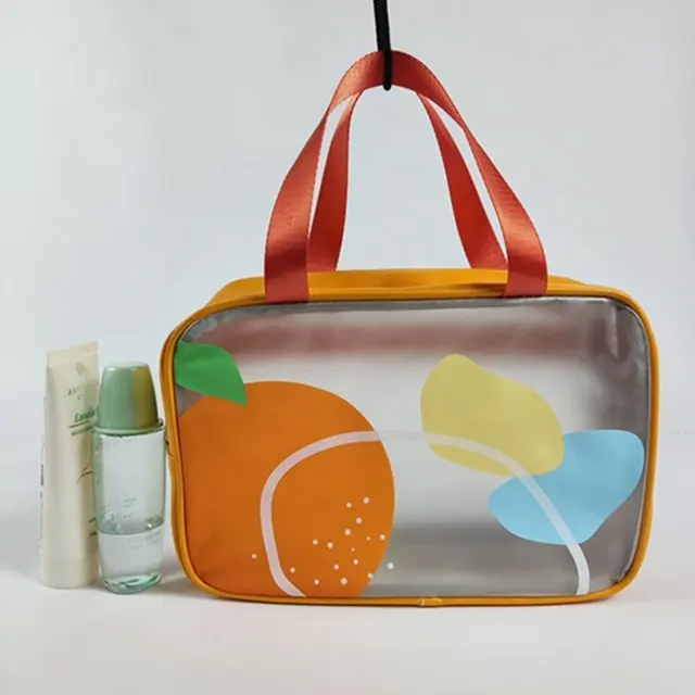 Frosted Cosmetic Bag Large Capacity Cosmetic Waterproof Makeup Bag Orange Sustainable Cosmetic Bag
