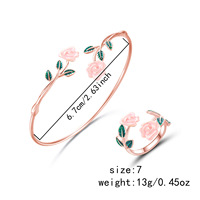 Meilleure vente Rose fleur ensemble de bijoux alliage émail réglable bracelet et bague minimaliste correspondant cadeau pour femmes filles tenue quotidienne