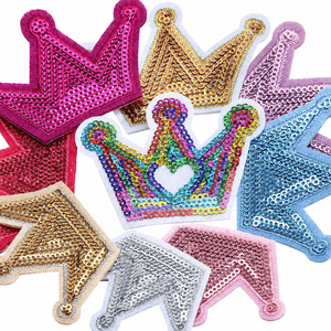 Custom Crown Sequin Embroidery Patch 3D <strong>Glitter</strong> Princess Crown Iron on Applique for Clothing Hats Bags <strong>Jackets</strong> - Product Image 3