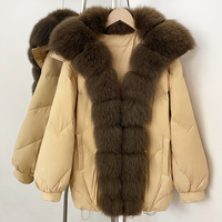 OFTBUY blanc canard doudoune dames hiver femmes court bouffant manteau femme réel renard col de fourrure lâche Vintage Parka vêtements d'extérieur