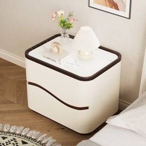 Table de chevet en bois massif avec plateau en marbre, design simple et moderne, installation facile, deux tiroirs, BTBT009, pour la maison ou l'hôtel - Product Image 5