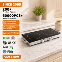 Table de cuisson électrique portable en acier inoxydable à 2 brûleurs, plaque chauffante infrarouge en céramique, cuisinière de comptoir domestique à commande par bouton