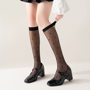 Çekirdekli İplikten Şeffaf Naylon Diz Üstü Çoraplar Kadınlar İçin Sevimli Lolita Geometrik Desenli Nefes Alabilen İnce Kış Çorapları - Product Image 2