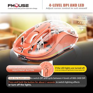 Souris sans fil double mode transparente rechargeable 5 boutons rétroéclairée RGB optique USB Type C pour droitier - Product Image 4