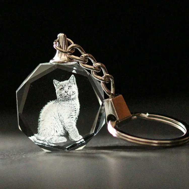 Glänzende neue Octangle Form Glas Schlüssel bund für Werbe kristall LED Schlüssel bund Geschenke kostenlose Logo Gravur