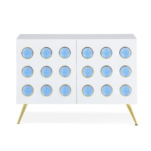 Jonathan Adler GLOBO CABINET <span class=keywords><strong>Bianco</strong></span> <span class=keywords><strong>Laccato</strong></span> Lucido con Sfera Rotonda in Acrilico Blu Base in Metallo Dorato Credenza per <span class=keywords><strong>Soggiorno</strong></span> - Product Image 2