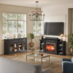 Credenza in Legno Massello Stile Americano e Francese, Mobile Porta Vini con Cassetti per <span class=keywords><strong>Soggiorno</strong></span>, Sala da Pranzo e TV - Product Image 3