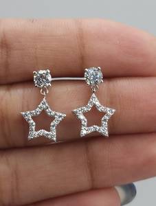 0.80 Ct Diamond <b>Earrings</b>, 14Kt Gold Lab Grown Diamond <b>Earrings</b>, Open Star Diamond Dangle Stud <b>Earrings</b> - Product Image 4