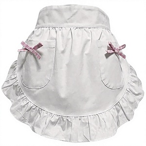 Cute Ruffled Polyester <b>Waist</b> Half <b>Apron</b> Bow Decor Pocket <b>Apron</b> Washable Reusable for Maid Cafe Baking Tea Party - Product Image 4