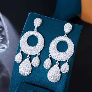 Delicate Cubic Zirconia Stone Dangling Long Water Drop Large Chunky Chandelier Earring for Women Dubai Nigerian Wedding Jewelry