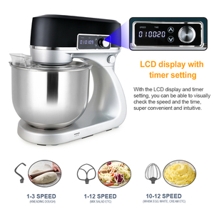 1200 Wát LCD hiển thị thực phẩm Mixer 6 + p tốc độ điện Mixer Tilt-Head Mixer với thép không gỉ bát bột móc Beater Whisk - Product Image 4