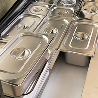 Réfrigérateur à salade professionnel de haute qualité en acier inoxydable à température unique avec couvercle en verre, 2 portes, dégivrage automatique, numérique