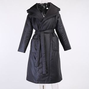 Manteau épaissi de neige avec ceinture à capuche, costume long en coton pour femmes, costume d'automne et d'été <span class=keywords><strong>2022</strong></span> en coton de couleur pure - Product Image 6