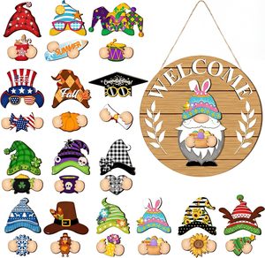 Panneau de bienvenue personnalisable en bois, saisonnier, avec aimants et chapeaux interchangeables, pour la maison - Product Image 4