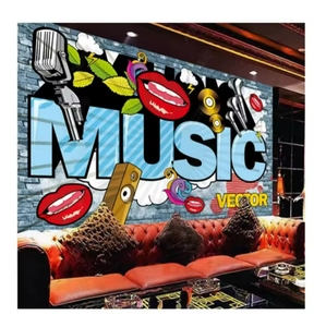 Cool <span class=keywords><strong>Street</strong></span> Graffiti Mural Música Alfabeto inglés Papeles <span class=keywords><strong>de</strong></span> pared Bar Decoración industrial Papel tapiz KTV Fondo Mural - Product Image 2