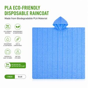 Impermeable Compostable Certificado 100% Biodegradable, Poncho de Lluvia Compostable PLA, Ropa Impermeable Desechable Ecológica para Europa - Product Image 2