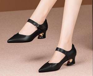 Sandales pour femmes, mode estivale, escarpins à <span class=keywords><strong>bout</strong></span> <span class=keywords><strong>pointu</strong></span>, boucle à une ligne, talons épais moyens - Product Image 4