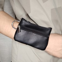 Étui à clés en cuir PU personnalisé OEM ODM, porte-monnaie à double fermeture éclair, pochette portable pour cartes avec porte-clés