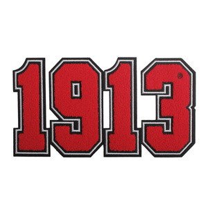 Écusson brodé thermocollant personnalisé, série tout noir, chenille, numéro grec 1913, pour vêtements - Product Image 3