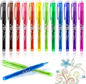 Pluma de recarga de tinta de gel borrable de tinta mágica de plástico de 12 colores de alta calidad, bolígrafos de gel escolares personalizados para colorear