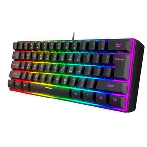 超紧凑61键键盘60% 有线游戏键盘RGB背光薄膜键盘，适用于电脑/苹果游戏玩家
