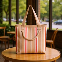 Sac fourre-tout décontracté en polyester tissé texturé vertical, style luxe léger, double usage pour le trajet quotidien, fermeture éclair, vente en gros usine