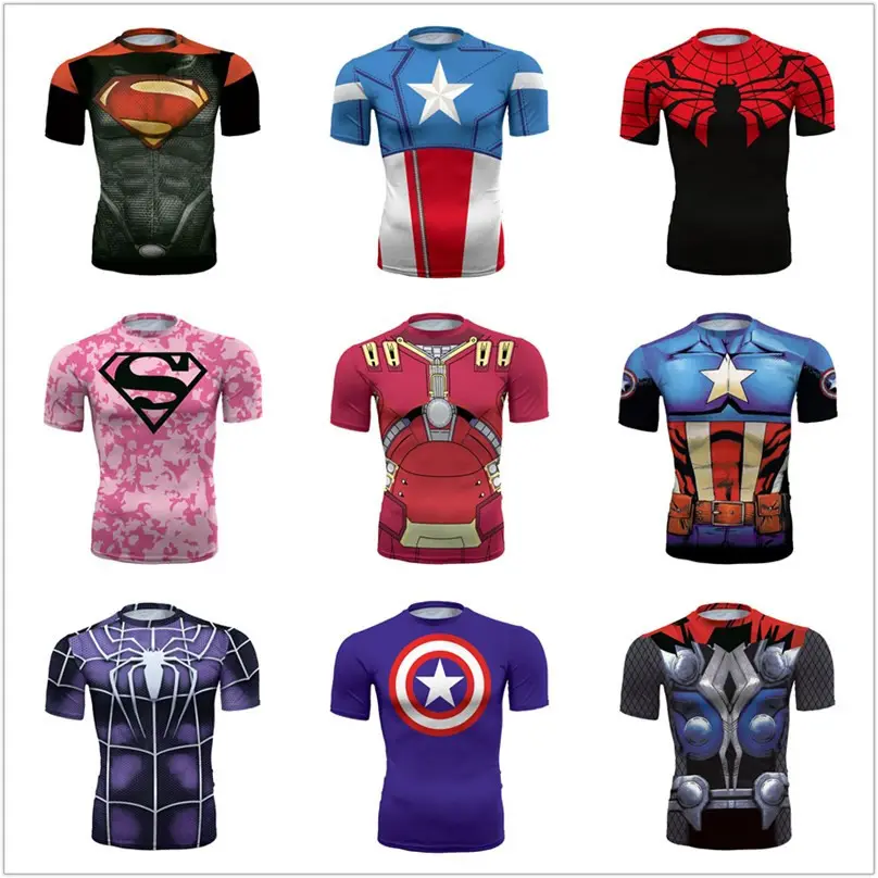 Wholesale Anime Legends Comic Spider Man tshirts Activated elastic quick dry compressionm T Shirts For men