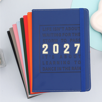 Agenda en cuir PU 2027 avec bande élastique, planificateur quotidien et hebdomadaire, logo personnalisé, agenda professionnel pour le bureau, l'école, cadeau