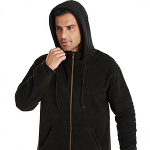 Sweat-shirt à capuche zippé en polaire vert olive pour homme, coupe ample, décontracté, avec poches avant, respirant, séchage rapide, en polyester - Product Image 2