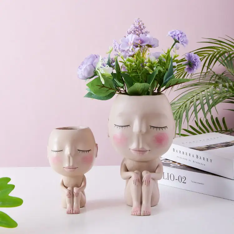 Khuôn Mặt Bình Dễ Thương Resin Home Hàng Hóa Trang Trí Bình Fancy Thiết Kế Testa Di Fiori Vasi Ngồi Cô Gái Màu Hồng Bình Womans Mặt