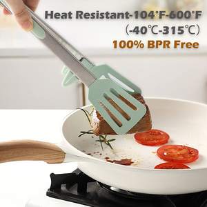 BPA-vrije antiaanbak siliconen voedseltang, hittebestendig keukengerei, roestvrijstalen BBQ-, pasta-, vlees- en groentetang - Product Image 3