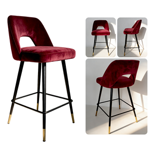 Red Custom Velvet Bar <b>Stool</b> with Backrest and Fixed Metal Legs Home Bar <b>Outdoor</b> Dining Stylish Luxurious - Product Image 4