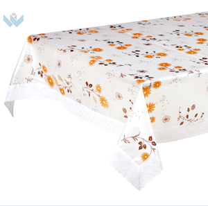 Tablecloth <strong>Wipeable</strong> Printed Flannel Square Floral Design PVC <strong>Table</strong> Linen With 3 Inch Lace Edge - Product Image 1