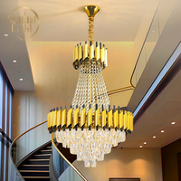 Lustre Suspendu Doré de Luxe en Cristal de Haute Qualité pour Décoration d'Hôtel