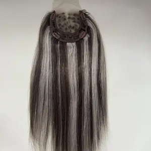 Nuevo diseño Fishnet Swiss Lace 4*4 frente de encaje hecho a máquina alrededor de tupé de mujer de cabello humano gris