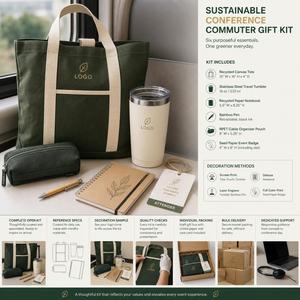 Ensemble cadeau de bienvenue personnalisé et écologique pour conférence, avec sac fourre-tout, bouteille, carnet, stylo, pochette technique et porte-badge, pour la rentrée scolaire - Product Image 3