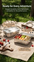 Boîte de conservation alimentaire réutilisable en acier inoxydable 304, écologique, durable, compatible micro-ondes, avec couvercle en acier inoxydable, boîte à lunch hermétique